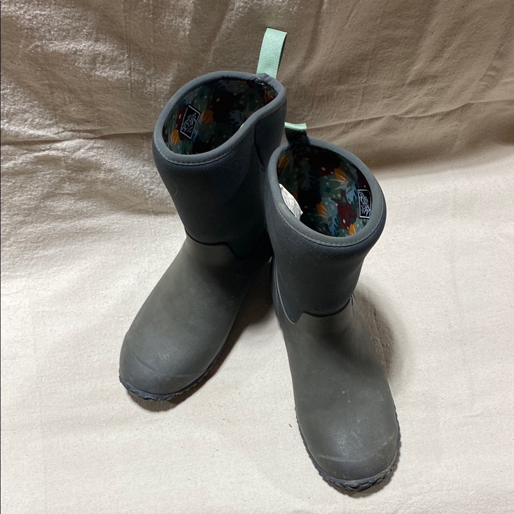 Gray/Green Women’s Muck Boots - Mid-Calf Height and Rubber Sole, barely worn